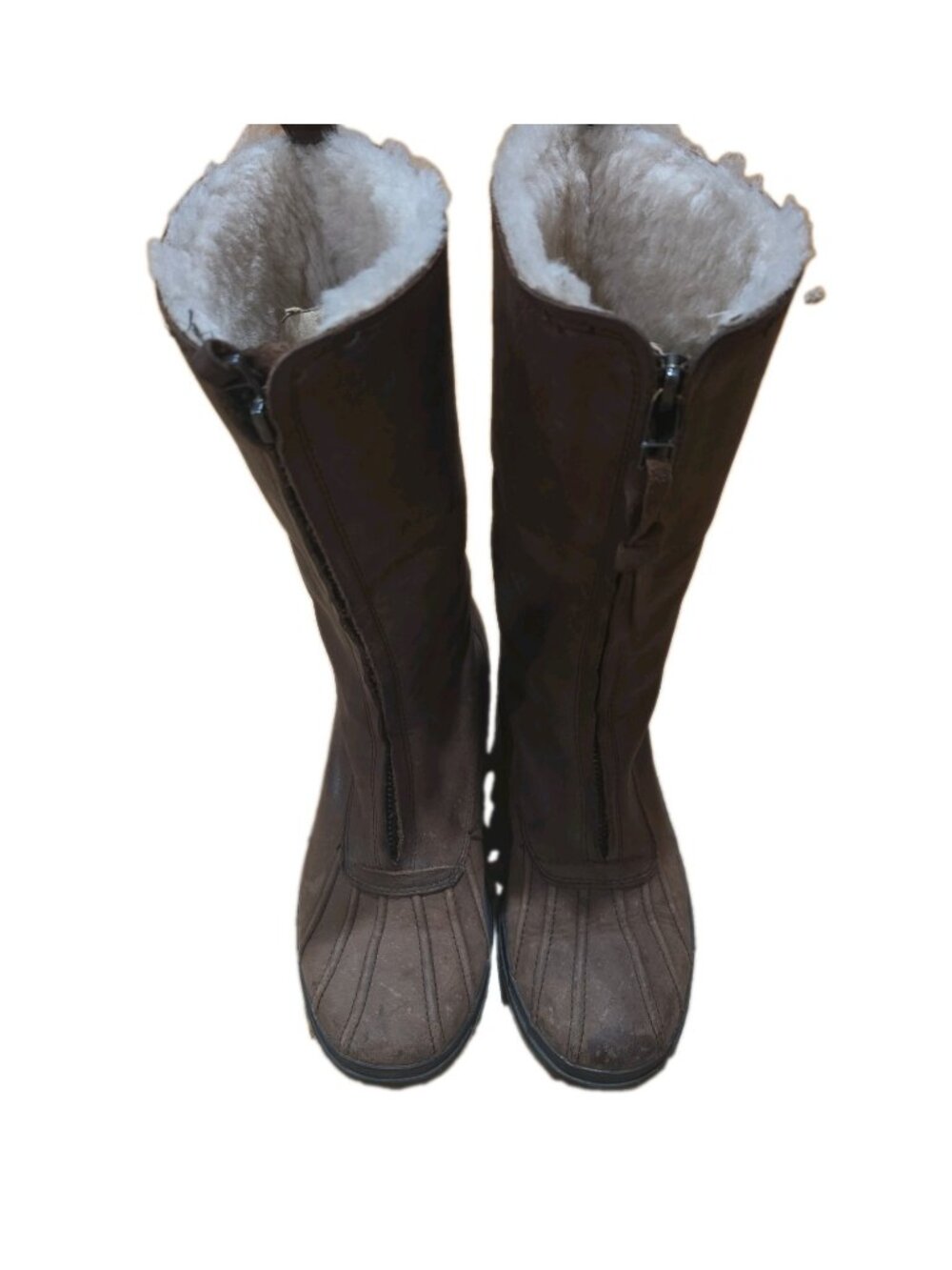 UGG Arquette Brown Leather Waterproof Boots Women Sz 8  Zip Sheepskin Cuff Flip